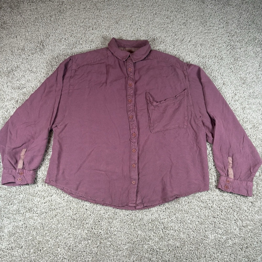 Ecote Boho Washed Rayon Button Front Shirt Mauve Small Women's Long Sleeve Top S